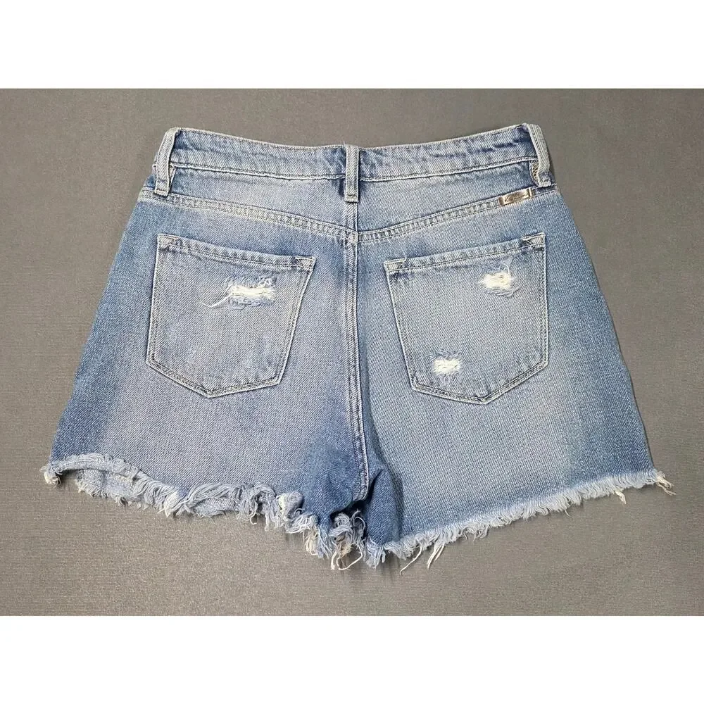 Kancan Ella High Rise Fray Hem Mom Shorts Size 5/26 Cut Off Stretch Distressed